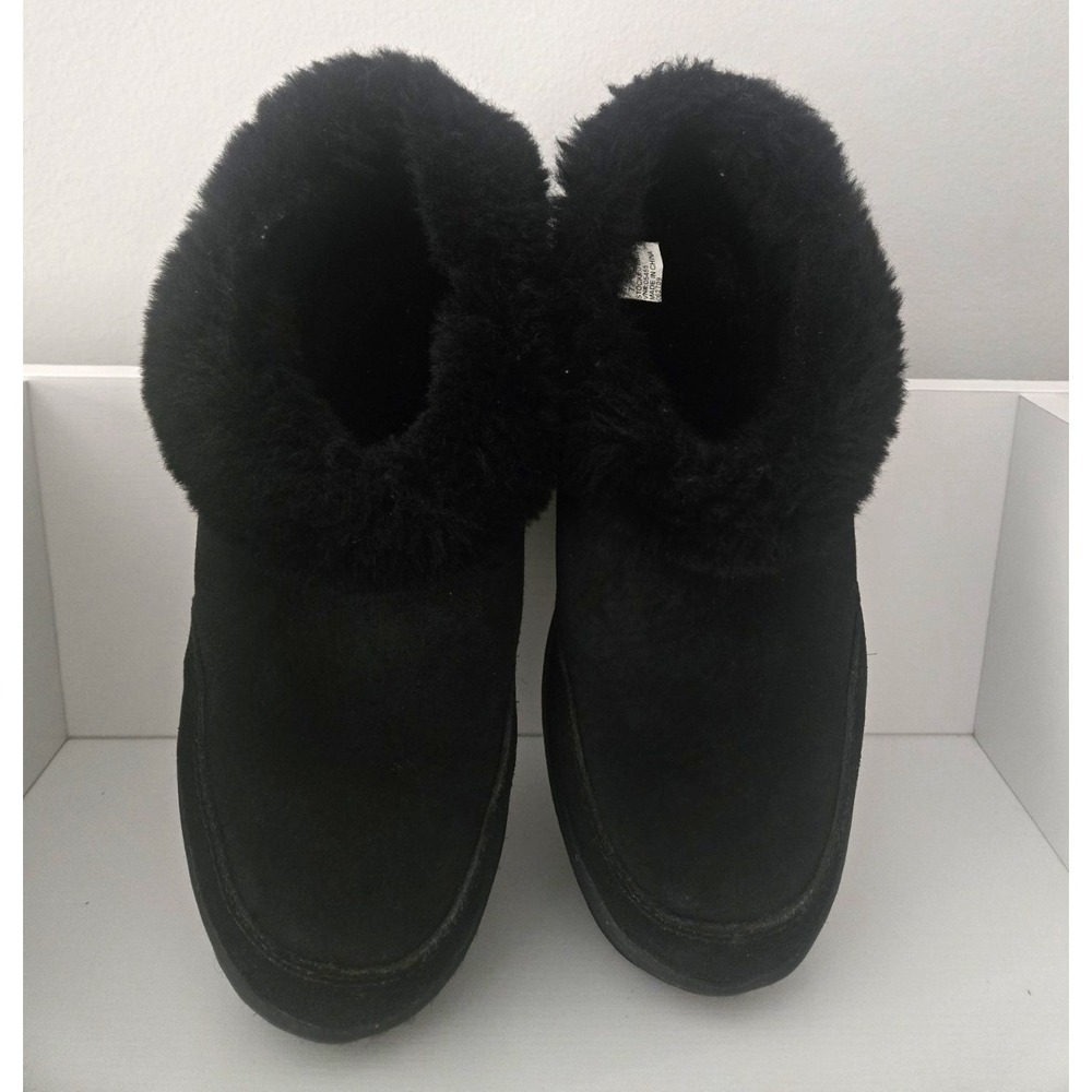 L.L.Bean Women's Slip-On Suede Faux Fur Lined Slippers Shoes Black 7 Medium